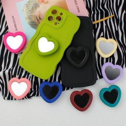 2024 Korea Ins Cute Love Heart Mirror Lazy Griptok Bracket For iPhone 14 Plus Accessories Grip Tok Silicone Phone Holder Ring Stand - for