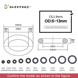 300PC/lot Nitrile Rubber O-Ring Black NBR Seal CS1.9mm OD5/5.5/6/6.5/7/7.5/8/8.5/9/9.5/10/10.5/11/11.5/12/12.5/13/13.5mm Gasket