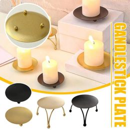 Candle Holders Round Plate Candlestick Retro Gold Black Small Metal Party Home Decoration Iron Wedding Festival Holder E1i2