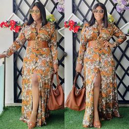 African Evening Dresses for Women Elegant Autumn Long Sleeve Print Plus Size Maxi Dress Dashiki Clothing 240319