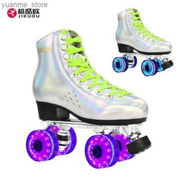 Inline Roller Skates High Quality Silver Roller Skates 4 Flash Wheels Balanced Skates Double line Roller Skate Safety Beginners Sneakers Training Y240410