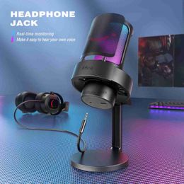 Microphones PROFINE USB microphone for recording and streaming on PC Mac headphone output touch mute button 3 RGB mode microphone-A8Q1