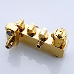 Gold Bath Shower Set Senducs Square Rainfall Shower Head Solid Brass Bathtub Mixer Faucet Square Thermostatic Shower System