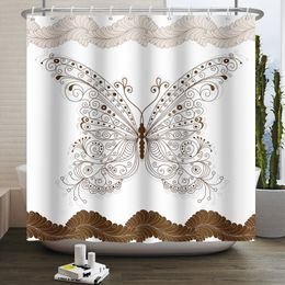 Elegant Flowers Butterfly Shower Curtain Morden Art Floral Girl Waterproof Fabric Bathroom Curtain Room Decor Curtain With Hooks