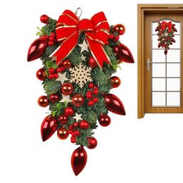 Decorative Flowers Outdoor Christmas Wreath With Gold Ball Upside Down Tree Garland Door For Shop Garden Fireplace