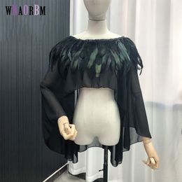 Summer sunscreen + 100% turkey feather cape women's Cape length 27 cm in front and 70 cm at back cloak outdoor beach coat