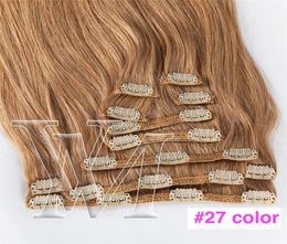 1226 inch Clip Ins European Brazilian Human Hair Silk Straight Extensions Unprocessed 180g Natural black GoldenIns Human Hair Ext8474568