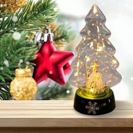 Artificial Glass Christmas Tree with LED Lights Battery (Not Included) Operated Figurine Small Glowing Lamp for Holiday Decor