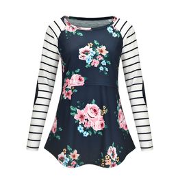 Pregnant Women Maternity Long Sleeve Floral Striped Nursing Top T-shirt For Breastfeeding Pregnancy Shirt Tops Maternity Clothes