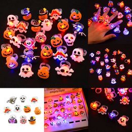 50Pcs LED Light Halloween Ring Glowing Pumpkin Ghost Skull Rings Kids Gift Halloween Party Decoration For Home Horror Props Supplies