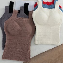 Winter Vest Thermal Underwear Camisole With Bra Bottoming Clothing Wide Shoulder Strap Lamb Plush Undershirt Solid Colour Tops