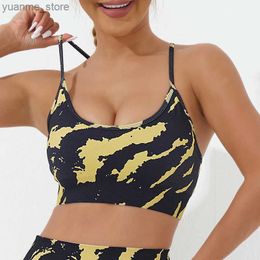 Yoga Outfits Printed seamless yoga bra running tight sports bra beautiful back fashionable and comfortable womens yoga clothing Y240410