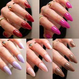 24Pcs Press On Nails Medium Square Fake Nails Minimalist Style False Nails Matte/Glossy Solid Colour Full Cover Fake Nails For Women Girls Daily Wear - Multi Choices