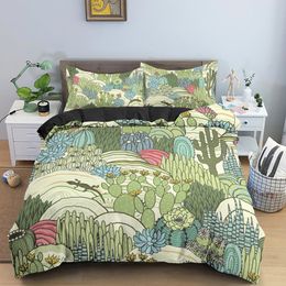 Cactus King Queen Duvet Cover Succulents Bedding Set for Kids Teens Adults Green Botanical Flowers 2/3pcs Polyester Quilt Cover