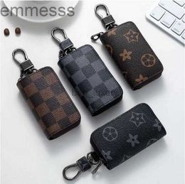 Pu Leather Bag Keychains Car Keys Holder Key Rings Black Plaid Brown Flower Pouches Pendant Keyrings Charms for Men Women Gifts 4 Colors 4KE5