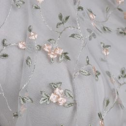 White beige mesh Embroidered lace Fabric Rose Small flower Foliage clothing doll skirt accessories mesh gauze