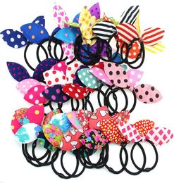 Mix Elastic hair ties hair bands Bunny Rabbit Ears style Bows HairBands Stripes Dots girls ponytail holder pony girl rubber hair a8928120