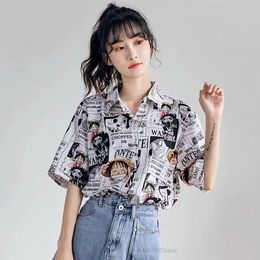 Creative Anime One Piece Luffy Cool Casual Shirt Girl Boy Couple Youth Trend Cardigan Top Women Man Short Sleeve Loose Clothes