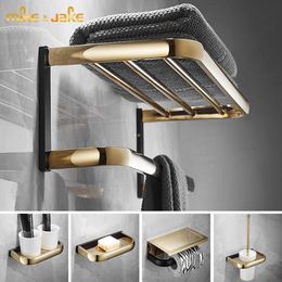 Brass bathroom shelf gold black wall towel shelf brass toilet towel bar Nordic triangle basket toilet brush hardware set