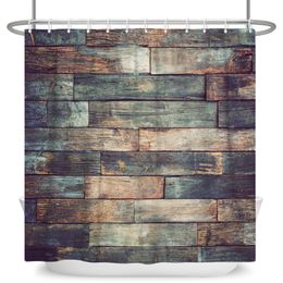 Country Grunge Brick Wall Shower Curtain Farmhouse Style Wooden Board Rustic Plank Home Bath Decor Waterproof Curtain With Hooks