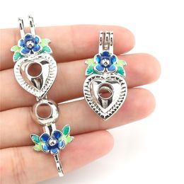 10PCS Love Heart Flower Charms Pearl Cage Locket Aromatherapy Diffuser Pendant For Gift Necklace Keychain DIY Jewellery Making