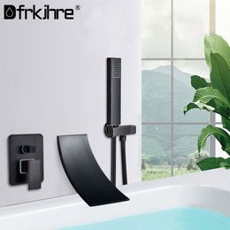 Black Chrome Waterfall Bathtub Faucet Bathroom Set Bath Wall Mount Hot Cold Water Mixer Bath Shower Faucet Tap Robinet Baignoire