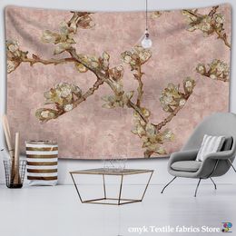 Van Gogh Oil Painting Flowers Almond Blossoms Tapestry Headboard Wall Art Bedspread Dorm Tapestry Home Decor Wall hanging