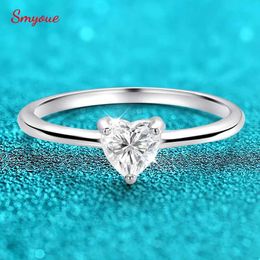Band Rings Smyoue Platinum 0.5ct 5mm Heart Cut Mosilicon Ring for Women S925 Sterling Silver Laboratory Diamond Wedding Ring Luxury Jewellery GRA J240410