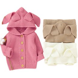 Baby Winter Warm Coats Long Sleeve Knitted Cardigan Solid Colour Rabbit Ear Hooded Coat Jackets Baby Boys Girls Casual Outerwear