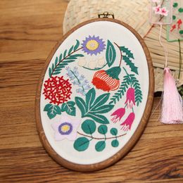 DIY Embroidery Starter Kit Stamped Flower Cross Stitch with Retro Hoop for Beginner Pattern Printed Needlework Sewing Art Craft