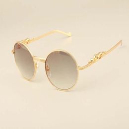 2019 new golden leopard sunglasses 6384083 high quality diamond sunglasses retro round full frame size 55 -22-135mm211D