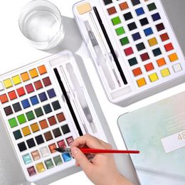 12/36/48 Colour Solid Watercolour Paint Set Portable Metal Box Watercolour Pigment for Beginner Drawing Watercolour Paper Supplies