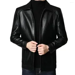 Men's Jackets Men Faux Leather Jacket Stylish Motorcycle With Stand Collar Thick Warmth Zipper Neck For Cool