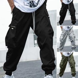 Men's Pants Loose Fit Men Stylish Cargo With Multiple Pockets Elastic Waist Drawstring For Comfortable Streetwear Style