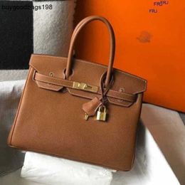 Tote Bag Designer Bags Birkinnss Handbags Togo Leather Size 25 30 35 Brown Gold Buckle and Silver Have Logo