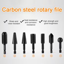 7 PCS 6.35mm Hexagonal Shank Woodworking Rotary Burr Set Carving Grinding Heads Set Wood Plastics DIY Grinding Craving Slotting