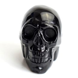 1 9 INCHES Natural Chakra Black Obsidian Carved Crystal Reiki Healing Realistic Human Skull Model Feng Shui Statue with a Velvet P262E
