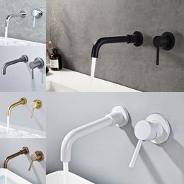 Basin Mixer Bathroom In Wall Mounted Swivel Spout Faucet 200mm Free Rotate Outlet Brass Tap Chrome Black Brushed Gold Grey White
