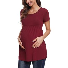 Short Sleeve Maternity Tops Pregnancy Summer Tees Striped V-Neck Tops for Pregnant Ladies Colorblock T-Shirts Women Clothing