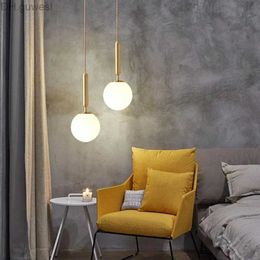 Pendant Lamps Modern LED glass ball chandelier golden bedside table kitchen Luminaire restaurant lighting interior decoration YQ240410