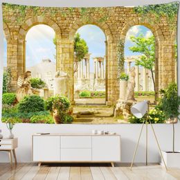 European Retro Greek Roman Scenery Tapestry Wall Hanging Landscape Tapestry Wall Cloth Beach Mat Flower Blanket Home Decoration