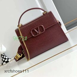 Light Luxury New Buckle Crocodile Valentnno Bag Bags Official Pattern Vsling Handbag Product Style High-end Lady Womens Paired Napa Leather Runway Stud 4E50