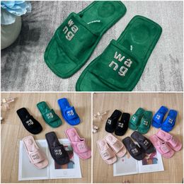 Designer slides Luxury Sandals Women Slip On Black pink green grey Pool rhinestone VELCRO GAI fashion party 35-42 Vacation