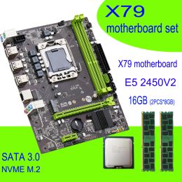 Motherboards QIYIDA X79 Motherboard Set LGA 1356 Combos E5 2450 V2 CPU 16GB 8GB*2 DDR3 RAM 1600Mhz PC3 10600R REGECC Memory NVME M.2 SATA 3.0