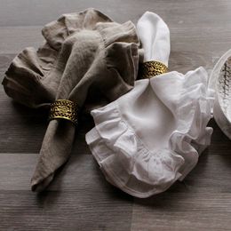 4PCS Ruffle Cloth Napkins, 100% Linen Fabric Family Dinner Kitchen White Towels, Table Design Mat, Wedding Decoration