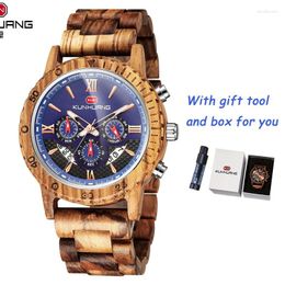 Wristwatches Chronograph Men Sport Wooden Watches Wristwatch Wood Bamboo Watch For Wrist Strap Quartz Husband Relogio