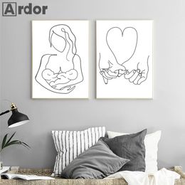 Abstract Line Family Love Baby Hand In Hand Wall Art Canvas Painting Nordic Posters And Prints Wall Pictures Living Room Decor