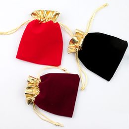 10pcs/lot Velvet Packaging Bags Wine Red Organza Drawstring Gift Bags Wedding Jewellery Packaging Pouches 7x9cm 10x12cm 12x15cm