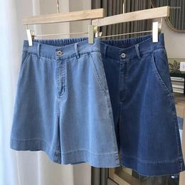 Women's Shorts Large Size Ice Silk Denim 2024 Summer Ladies Loose High Waisted Straight Leg Wide Fifth Pants Comfortable Cool