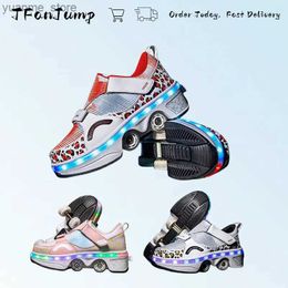 Inline Roller Skates Four-Wheel Transformation Roller Shoes Roller Skates With Lights Sneakers Casual Shoes For Kids Boys And Girls Adults Y240410